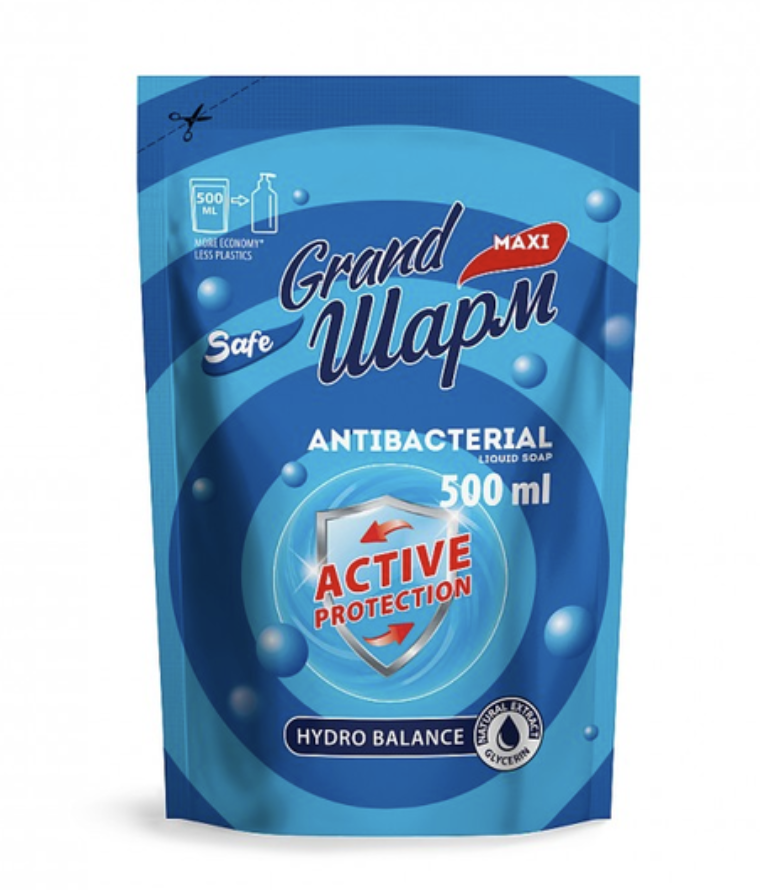 Мило туалетне рідке Grand Шарм (MAXI), ANTIBACTERIAL дой-пак 500мл